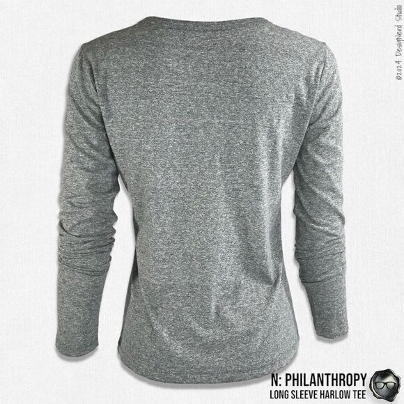 N:PHILANTHROPY LONG SLEEVE HARLOW BFF TEE SHIRT HEATHER GRAY CUT OUT NECK BAND - Picture 5 of 15